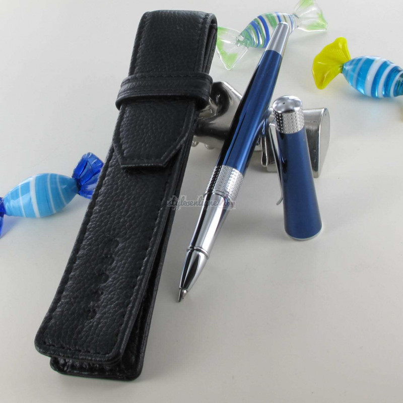 Stylo Roller Cross® "Beverly" Laque Bleu + Etui Cuir Noir