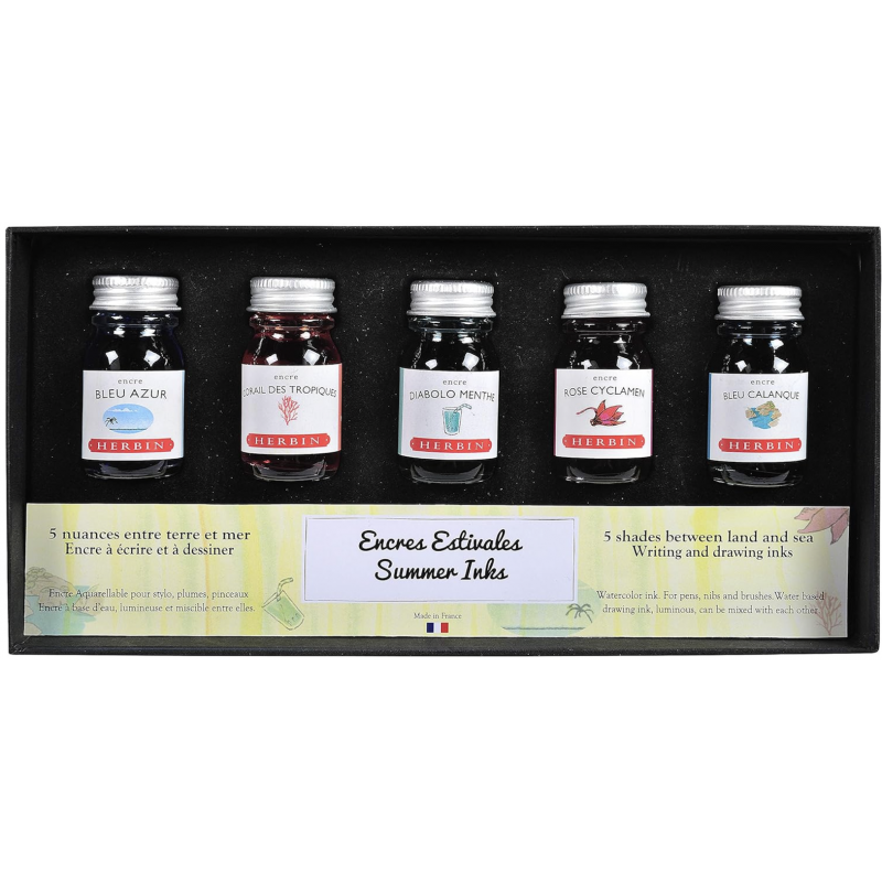 Coffret 5 "Encres Estivales" J. Herbin® Nuances entre terre & mer Coffret 5 "Encres Estivales" J. Herbin® Nuances entre terre & mer