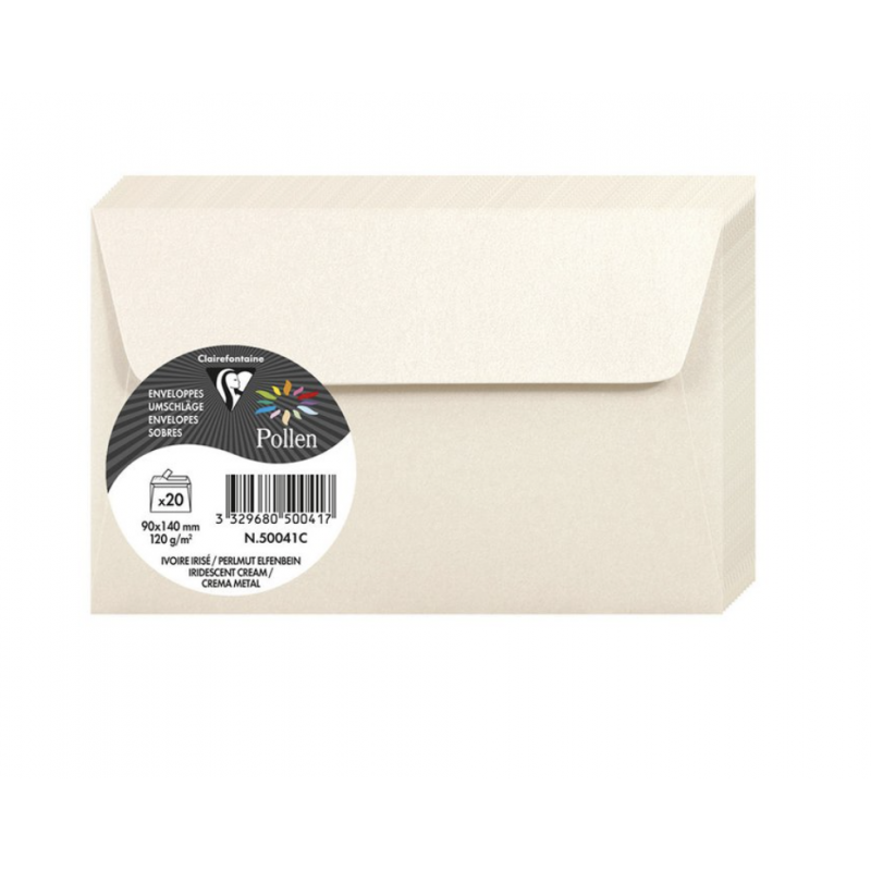 20 Enveloppes Pollen 90x140mm Adhésives Ivoire Irisé 20 Enveloppes Pollen 90x140mm Adhésives Ivoire Irisé