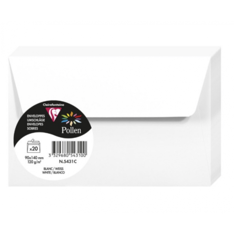 20 Enveloppes Pollen 90x140mm Adhésives Blanc 20 Enveloppes Pollen 90x140mm Adhésives Blanc