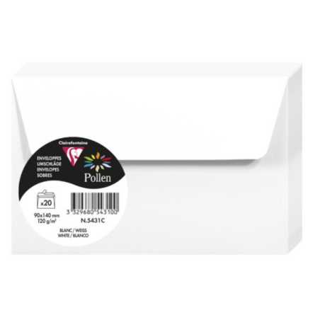 20 Enveloppes Pollen 90x140mm Adhésives Blanc