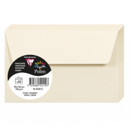 20 Enveloppes Pollen 90x140mm Adhésives Ivoire