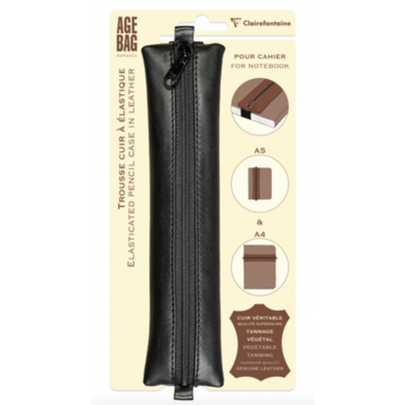 Trousse plate Clairefontaine Age Bag en Cuir à élastique Noir Trousse plate Clairefontaine Age Bag en Cuir à élastique Noir
