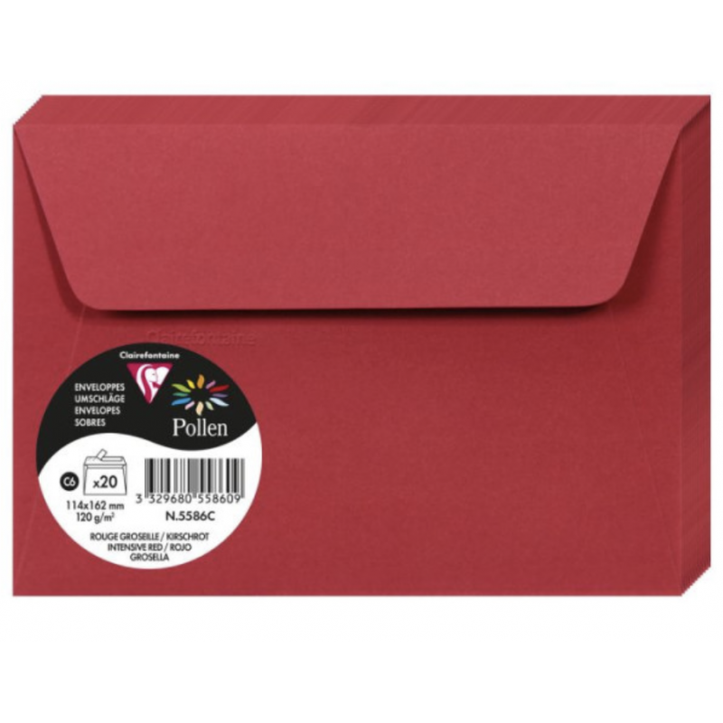 20 Enveloppes Pollen 114x162 Adhésives Groseille 20 Enveloppes Pollen 114x162 Adhésives Groseille