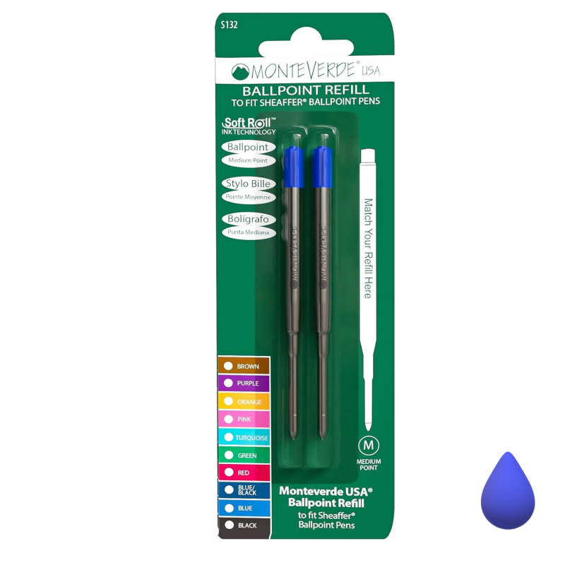 Lot de 2 Recharges Bille Bleue compatible Sheaffer® Monteverde® générique Lot de 2 Recharges Bille Bleue compatible Sheaffer® Monteverde® générique