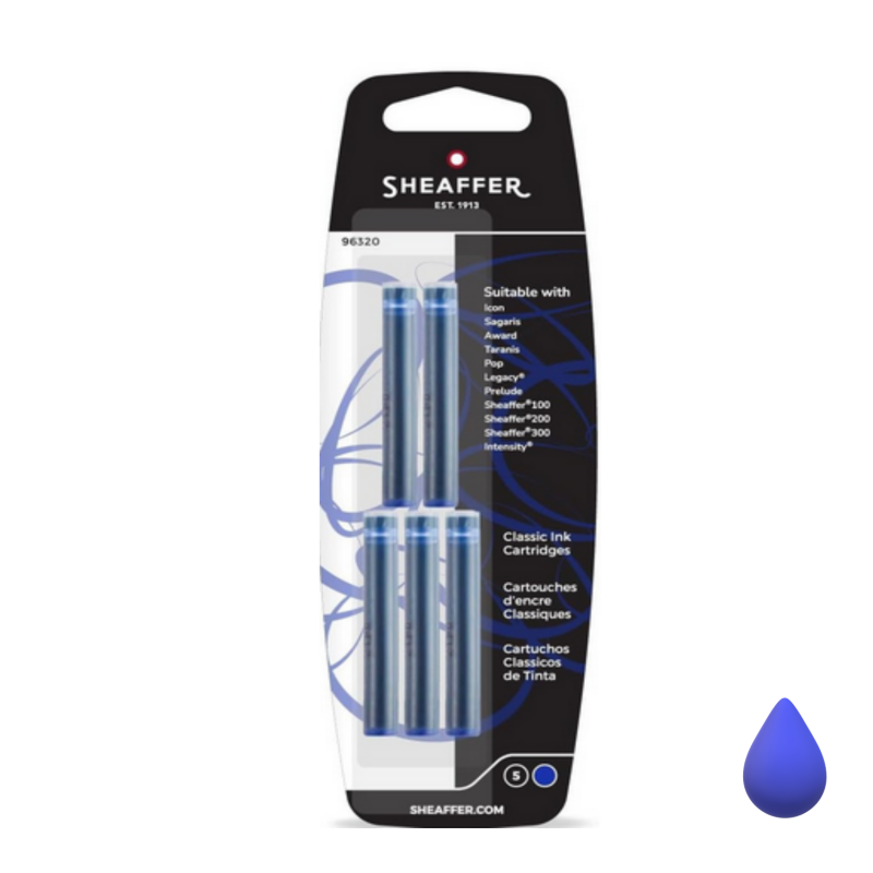 Cartouches Blister 5 recharges Bleues effaçables Sheaffer® Cartouches Blister 5 recharges Bleues effaçables Sheaffer®
