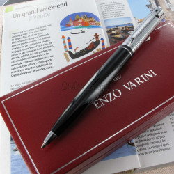 Stylo Bille Enzo Varini "Pantino" Corps Laqué Noir/Chromé Strié