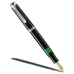 3"SOUVERAN 405" STYLO PLUME NOIR mécanisme à piston et plume OR 14 carats / attributs plaqués argent