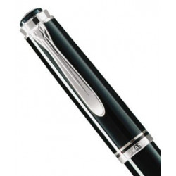 3"SOUVERAN 405" STYLO PLUME NOIR mécanisme à piston et plume OR 14 carats / attributs plaqués argent